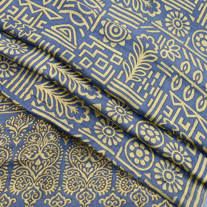 Indian Vintage Sari Beige & Gray 100% Pure Silk Printed Saree 5yd Sewing Craft Fabric Dress Making Soft Crafting Quilting Upcycle Used