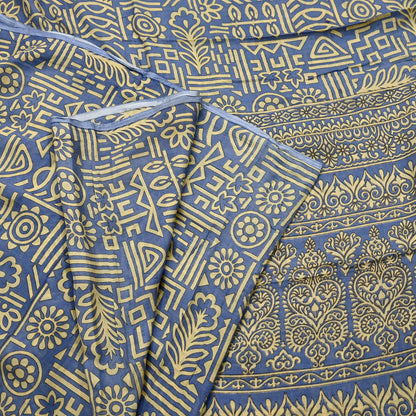 Indian Vintage Sari Beige & Gray 100% Pure Silk Printed Saree 5yd Sewing Craft Fabric Dress Making Soft Crafting Quilting Upcycle Used