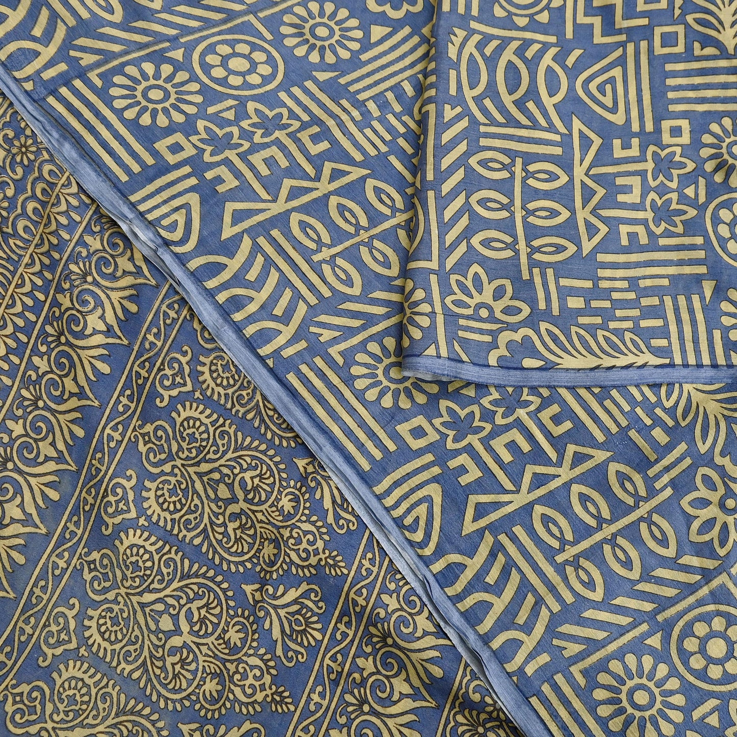 Indian Vintage Sari Beige & Gray 100% Pure Silk Printed Saree 5yd Sewing Craft Fabric Dress Making Soft Crafting Quilting Upcycle Used