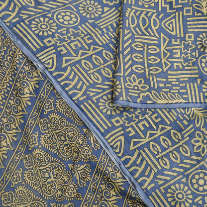 Indian Vintage Sari Beige & Gray 100% Pure Silk Printed Saree 5yd Sewing Craft Fabric Dress Making Soft Crafting Quilting Upcycle Used