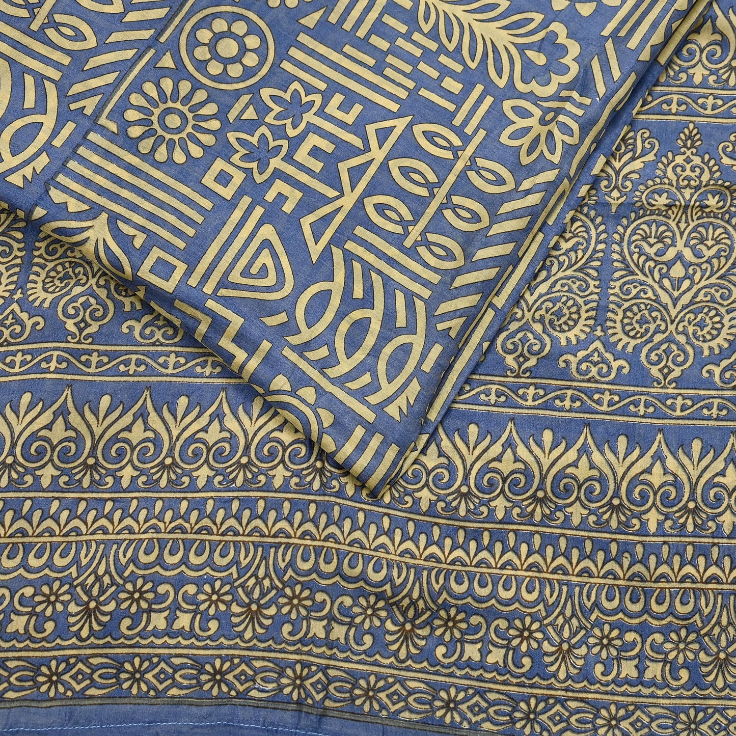 Indian Vintage Sari Beige & Gray 100% Pure Silk Printed Saree 5yd Sewing Craft Fabric Dress Making Soft Crafting Quilting Upcycle Used