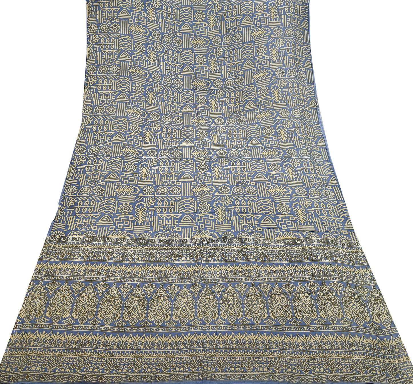 Indian Vintage Sari Beige & Gray 100% Pure Silk Printed Saree 5yd Sewing Craft Fabric Dress Making Soft Crafting Quilting Upcycle Used