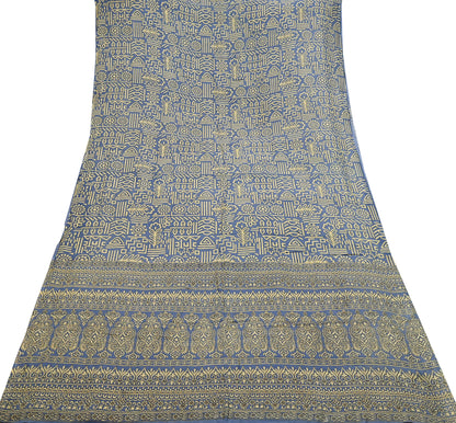 Indian Vintage Sari Beige & Gray 100% Pure Silk Printed Saree 5yd Sewing Craft Fabric Dress Making Soft Crafting Quilting Upcycle Used