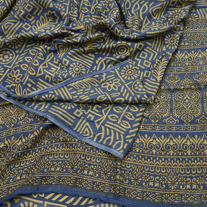 Indian Vintage Sari Beige & Gray 100% Pure Silk Printed Saree 5yd Sewing Craft Fabric Dress Making Soft Crafting Quilting Upcycle Used