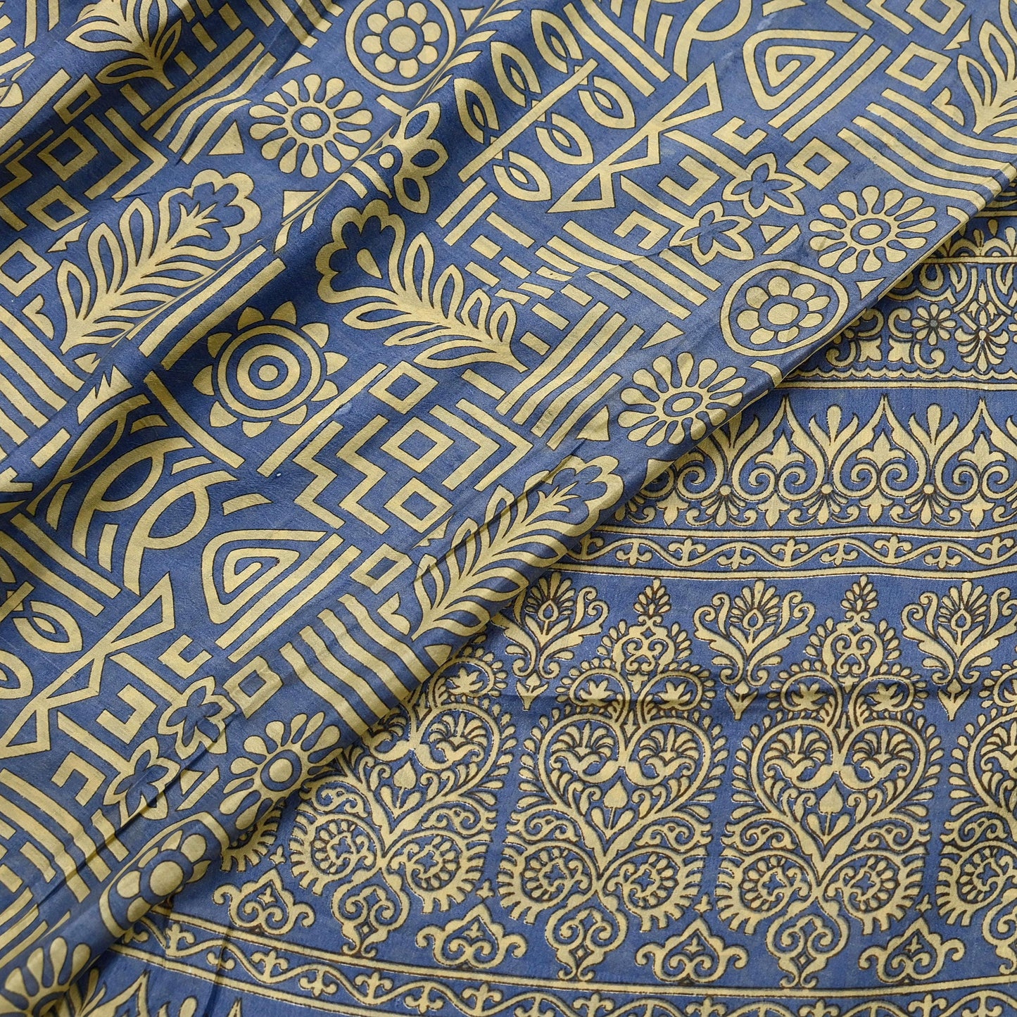 Indian Vintage Sari Beige & Gray 100% Pure Silk Printed Saree 5yd Sewing Craft Fabric Dress Making Soft Crafting Quilting Upcycle Used