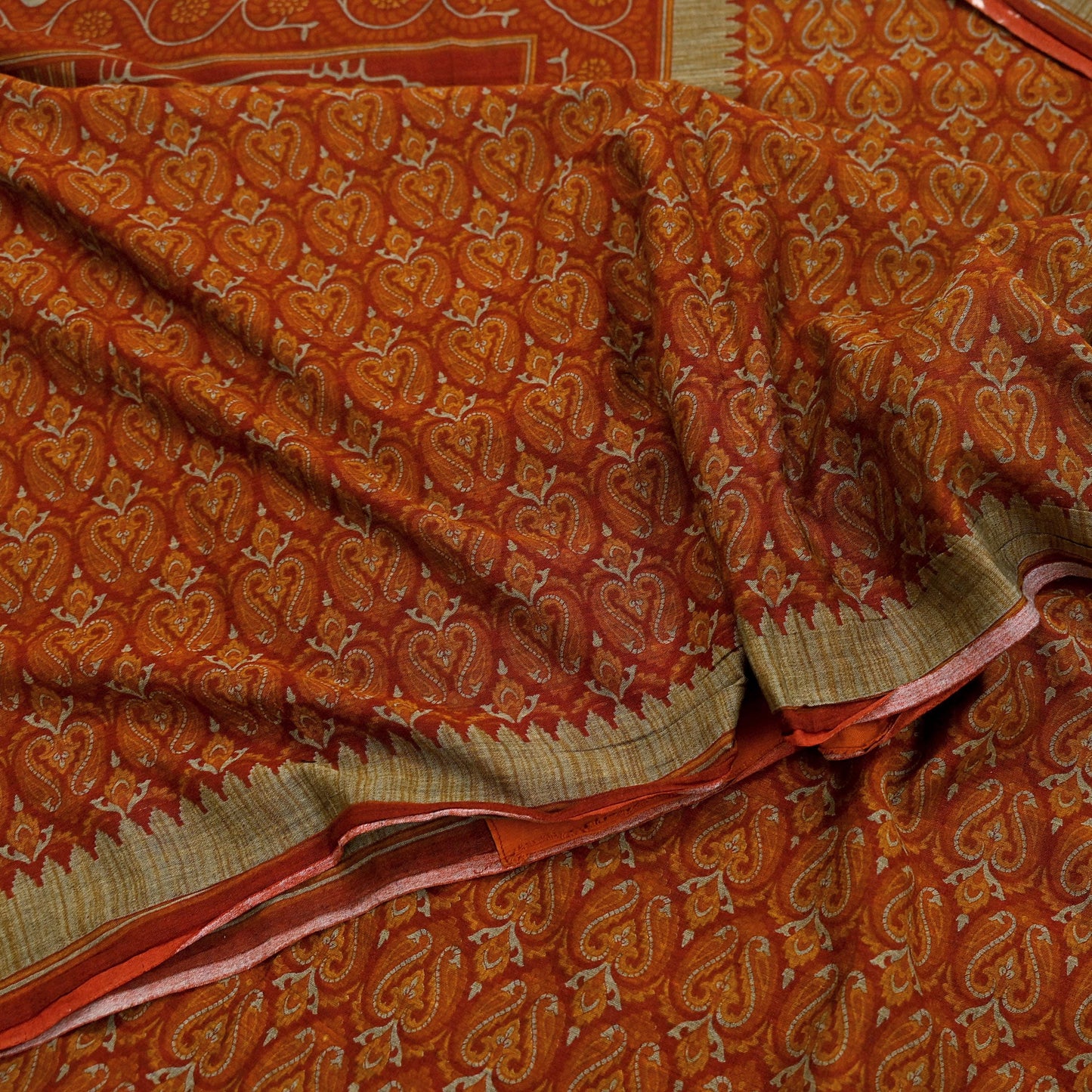 Indian Vintage Sari Maroon & Orange Pure Cotton Printed Saree 5Yd Craft Fabric Soft Floral Sarong Wrap Boho Kimono Quilting Dress Making