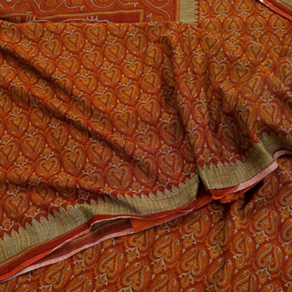 Indian Vintage Sari Maroon & Orange Pure Cotton Printed Saree 5Yd Craft Fabric Soft Floral Sarong Wrap Boho Kimono Quilting Dress Making