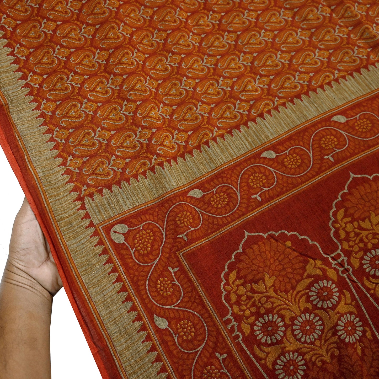 Indian Vintage Sari Maroon & Orange Pure Cotton Printed Saree 5Yd Craft Fabric Soft Floral Sarong Wrap Boho Kimono Quilting Dress Making