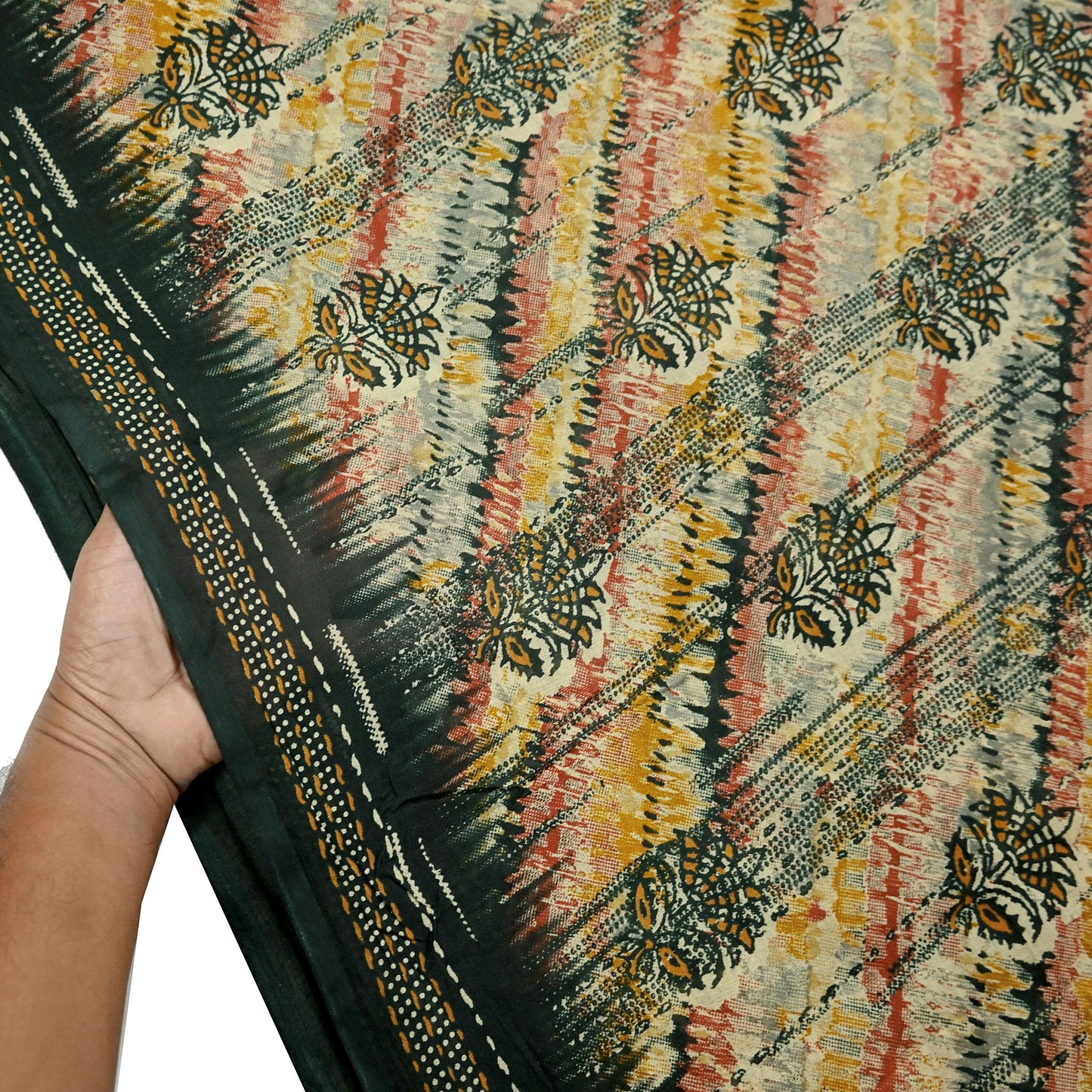 Indian Vintage Sari Multi & Green Pure Cotton Printed Sarees Craft Fabric 5Yd Soft Sewing Sarong Wrap Boho Floral Quilting Upcycle Crafting