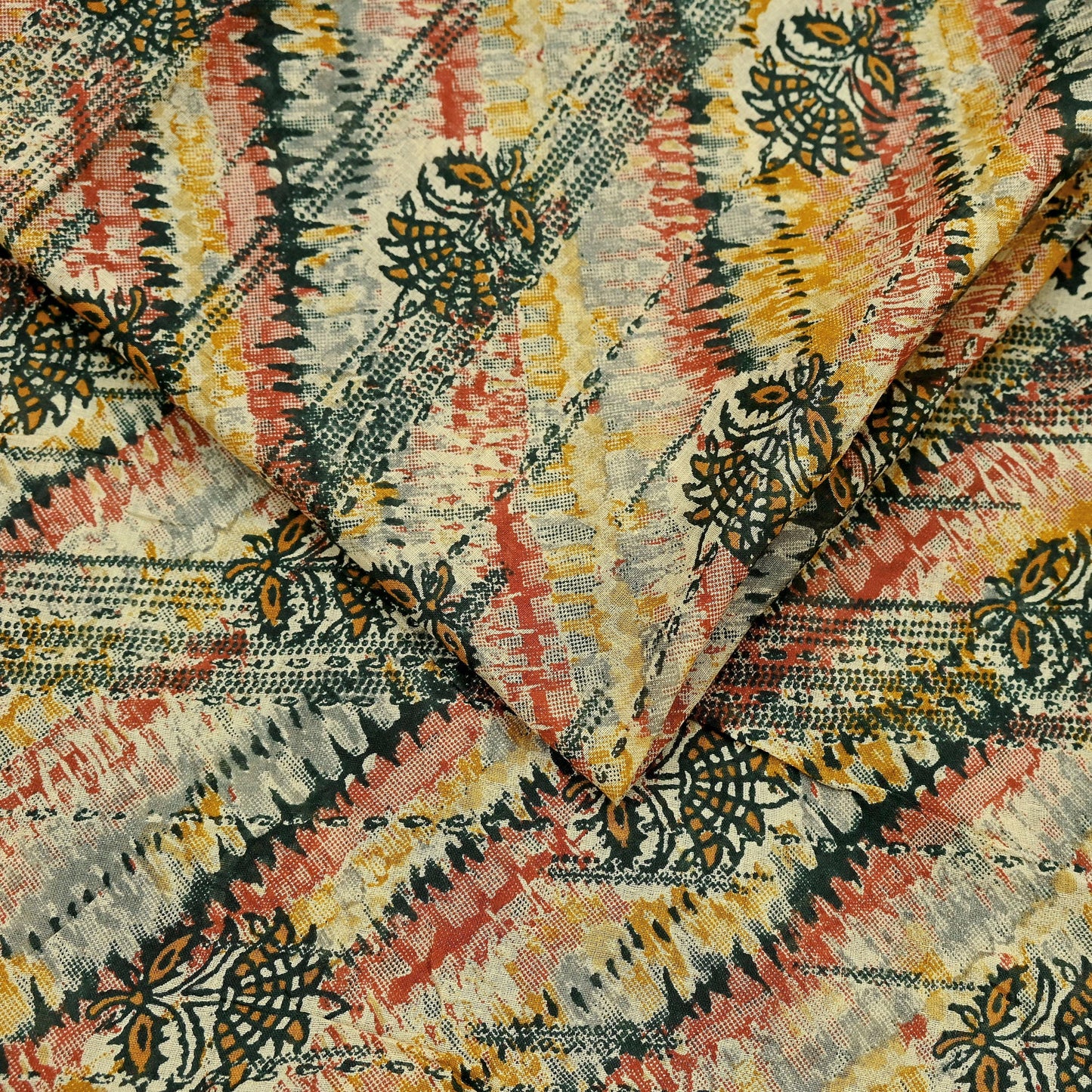 Indian Vintage Sari Multi & Green Pure Cotton Printed Sarees Craft Fabric 5Yd Soft Sewing Sarong Wrap Boho Floral Quilting Upcycle Crafting