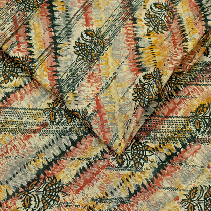 Indian Vintage Sari Multi & Green Pure Cotton Printed Sarees Craft Fabric 5Yd Soft Sewing Sarong Wrap Boho Floral Quilting Upcycle Crafting