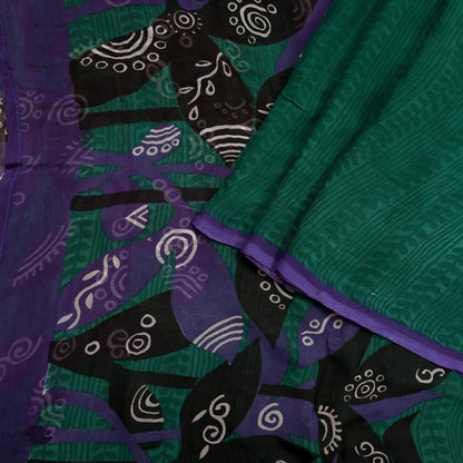 Indian Vintage Green & Black Saree Georgette Digital Printed Sari Sewing 5yard Craft Soft Abstract Crafting Dress Making Upcycle