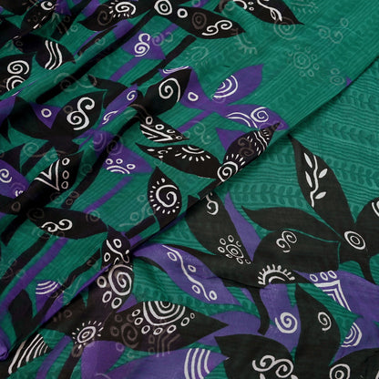 Indian Vintage Green & Black Saree Georgette Digital Printed Sari Sewing 5yard Craft Soft Abstract Crafting Dress Making Upcycle