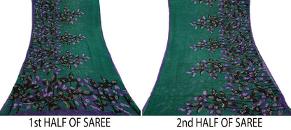 Indian Vintage Green & Black Saree Georgette Digital Printed Sari Sewing 5yard Craft Soft Abstract Crafting Dress Making Upcycle