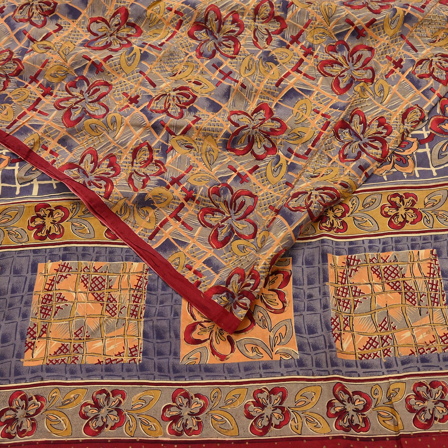 Indian Vintage Saree Multi 100% Pure Silk Printed Saree Sari Fabric 5yard Sewing Craft DressMaking  Soft Abstract