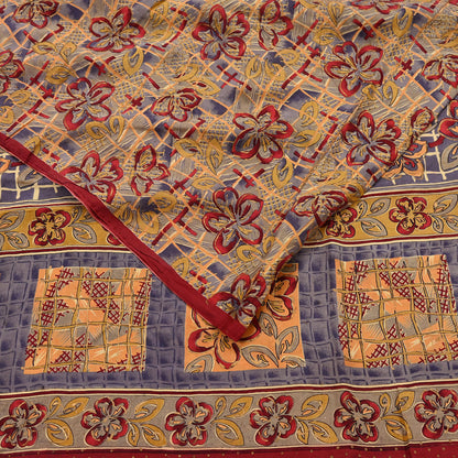 Indian Vintage Saree Multi 100% Pure Silk Printed Saree Sari Fabric 5yard Sewing Craft DressMaking  Soft Abstract