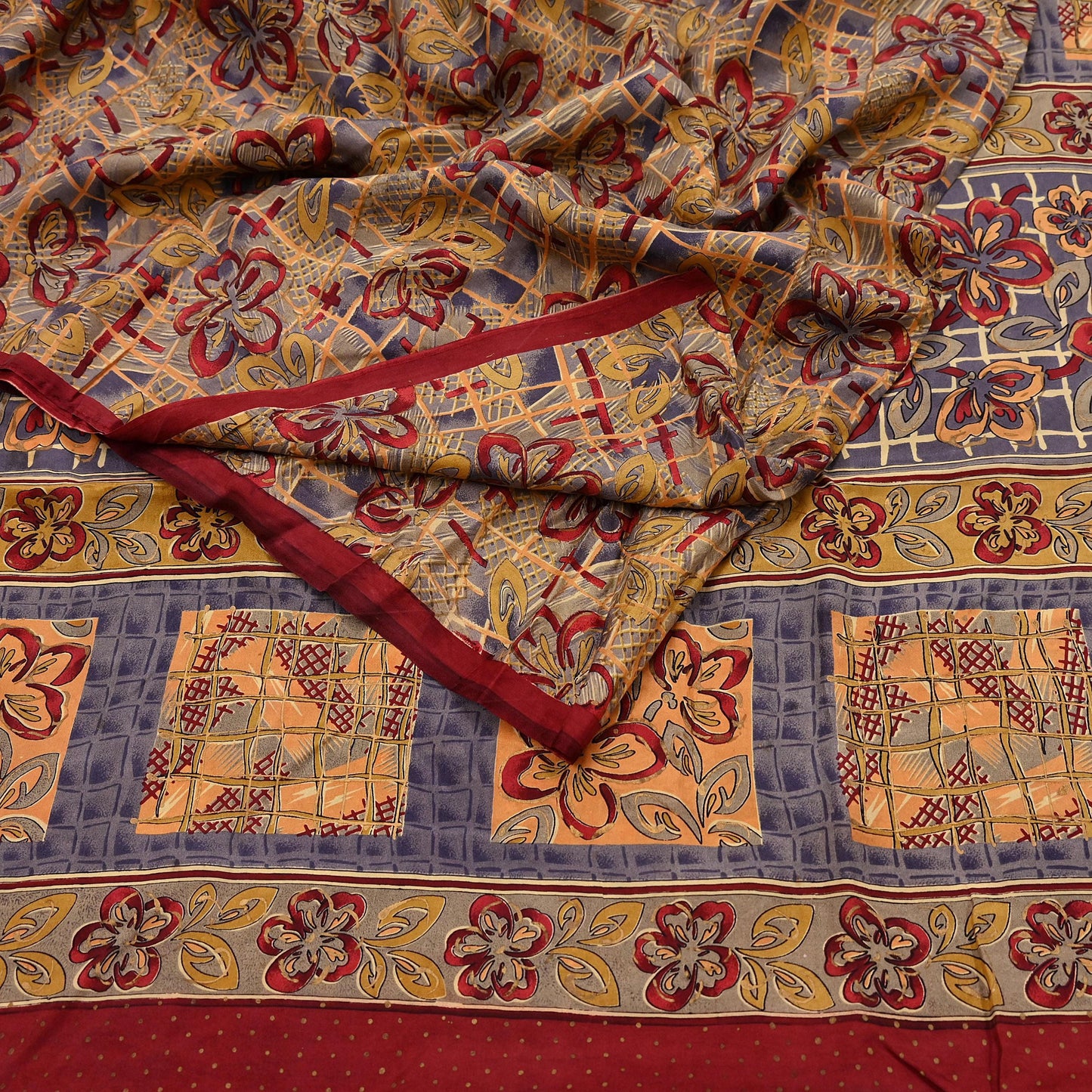 Indian Vintage Saree Multi 100% Pure Silk Printed Saree Sari Fabric 5yard Sewing Craft DressMaking  Soft Abstract
