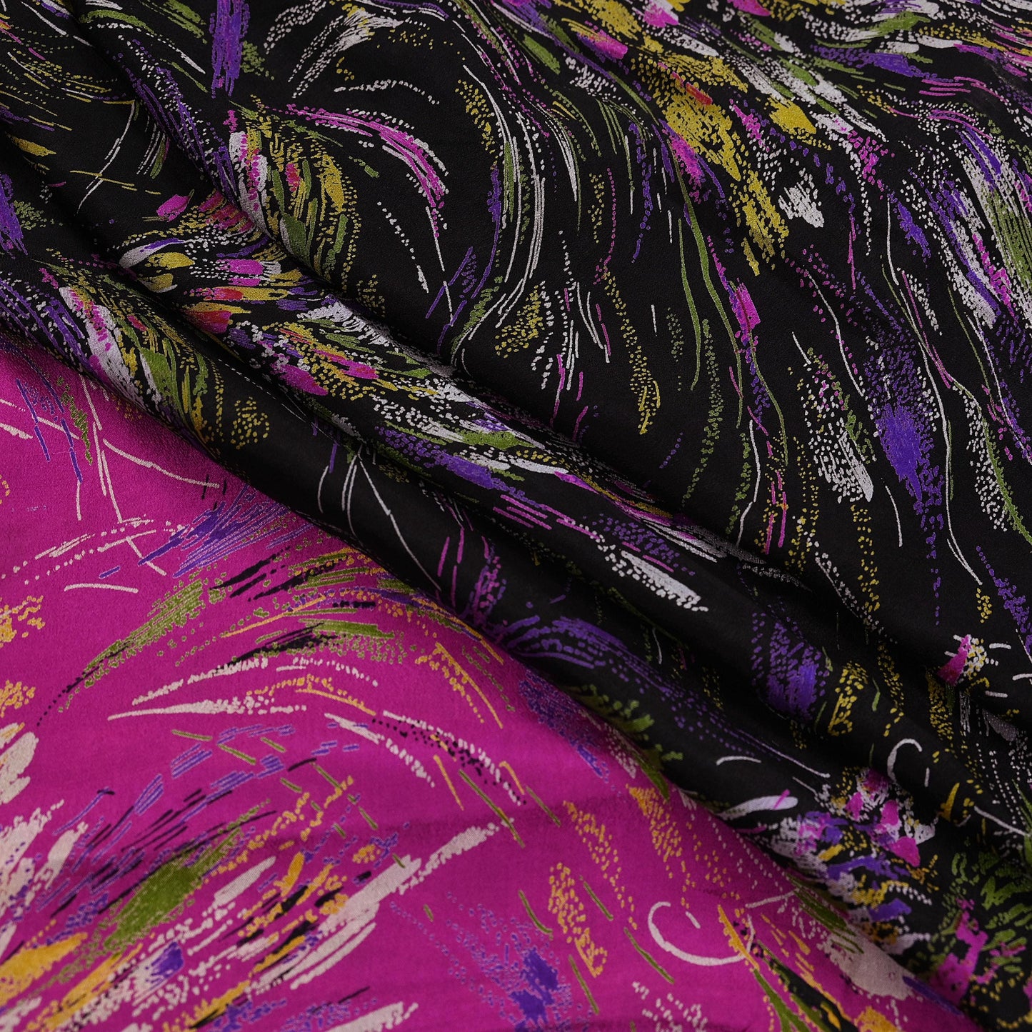 Indian Vintage Sari Pink & Black Printed Pure Silk Sarees 5yd Sewing Craft Fabric Floral Dress Making Soft Quilting Crafting Upcycle Used