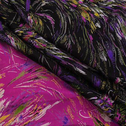 Indian Vintage Sari Pink & Black Printed Pure Silk Sarees 5yd Sewing Craft Fabric Floral Dress Making Soft Quilting Crafting Upcycle Used