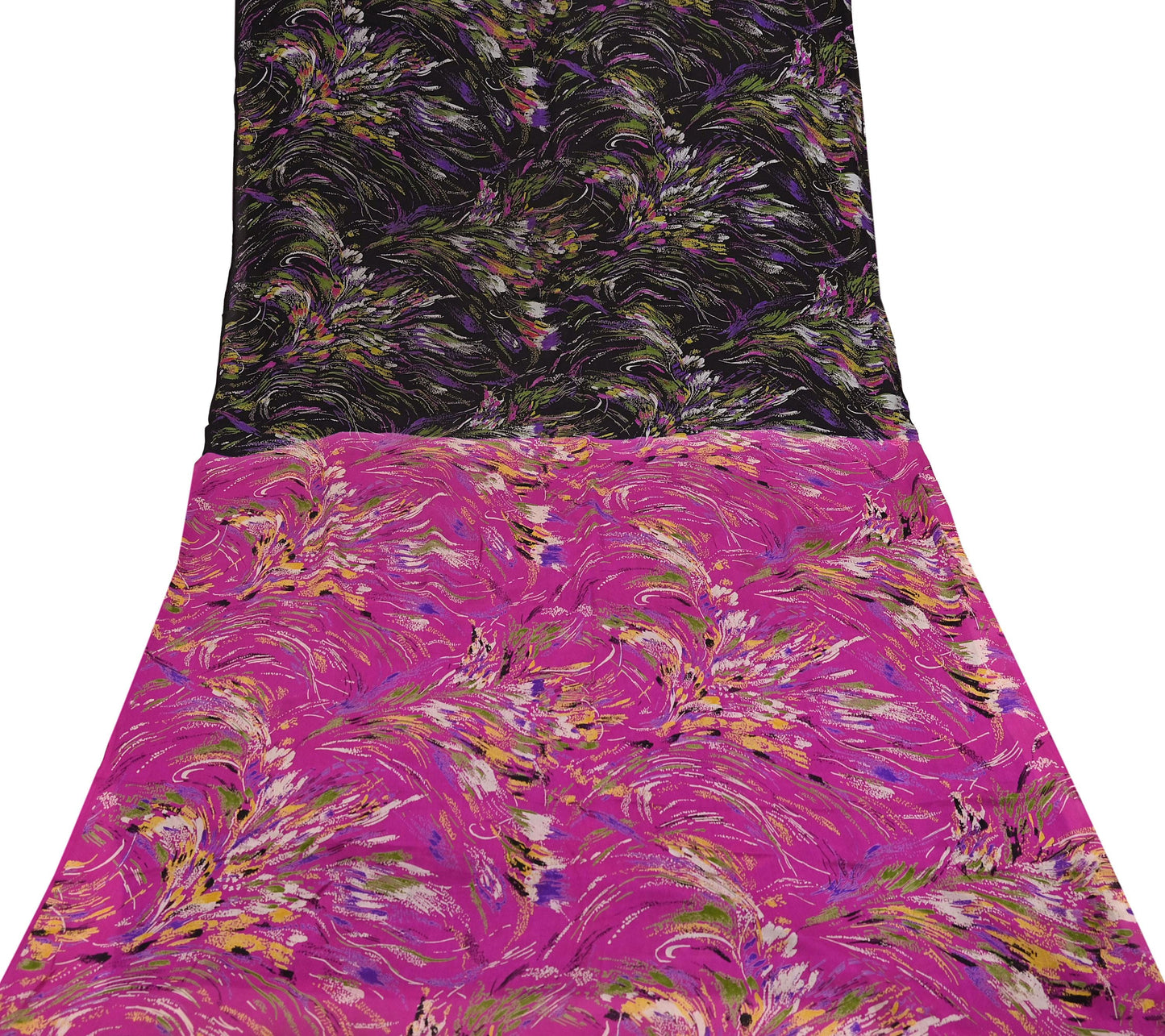 Indian Vintage Sari Pink & Black Printed Pure Silk Sarees 5yd Sewing Craft Fabric Floral Dress Making Soft Quilting Crafting Upcycle Used