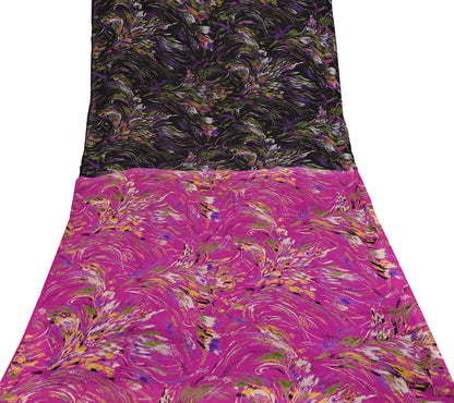 Indian Vintage Sari Pink & Black Printed Pure Silk Sarees 5yd Sewing Craft Fabric Floral Dress Making Soft Quilting Crafting Upcycle Used