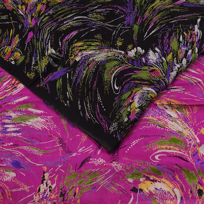 Indian Vintage Sari Pink & Black Printed Pure Silk Sarees 5yd Sewing Craft Fabric Floral Dress Making Soft Quilting Crafting Upcycle Used