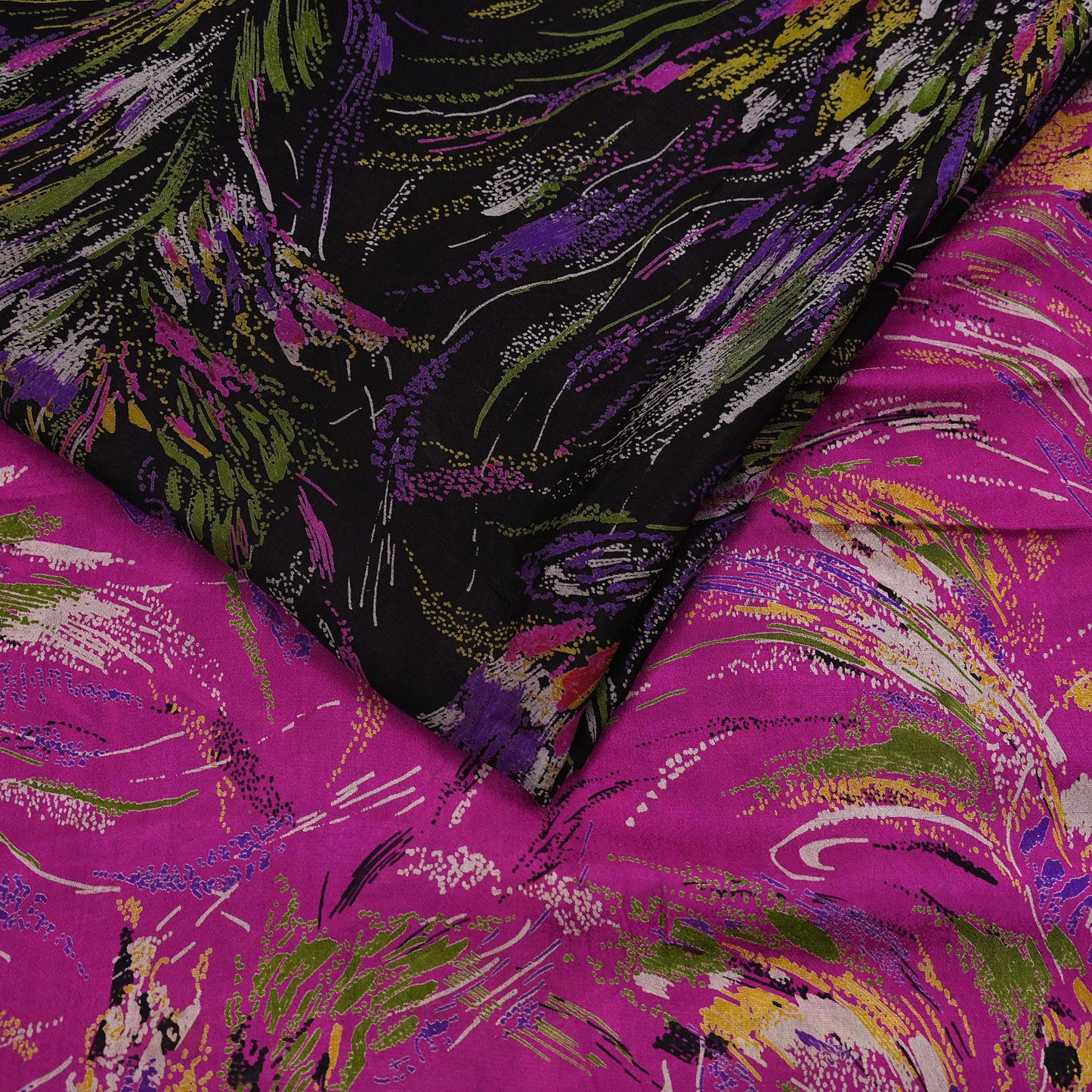 Indian Vintage Sari Pink & Black Printed Pure Silk Sarees 5yd Sewing Craft Fabric Floral Dress Making Soft Quilting Crafting Upcycle Used