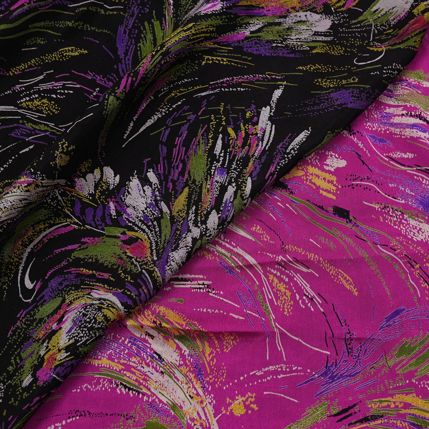 Indian Vintage Sari Pink & Black Printed Pure Silk Sarees 5yd Sewing Craft Fabric Floral Dress Making Soft Quilting Crafting Upcycle Used