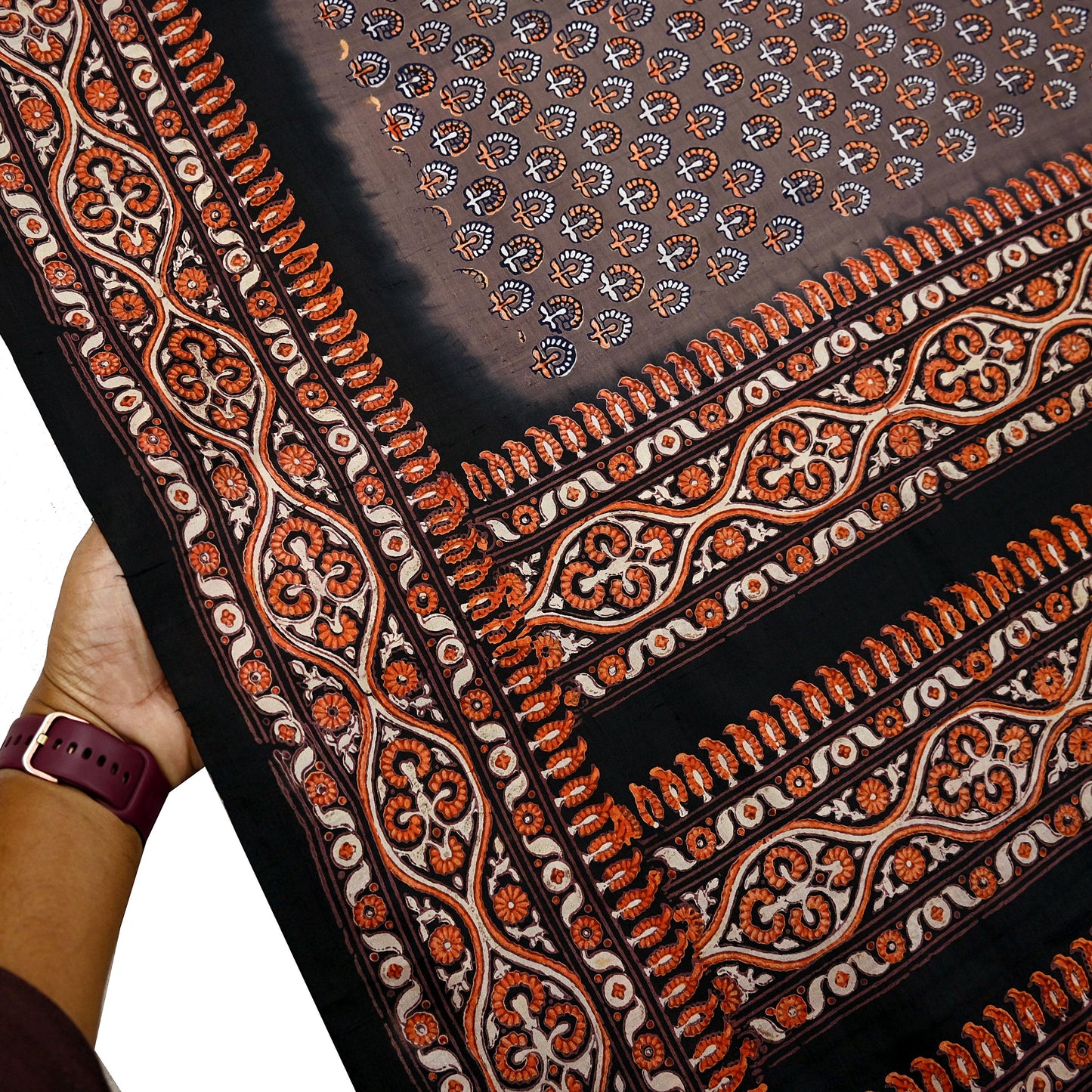 Indian Vintage Sari Brown & Black Pure Silk Printed Saree 5yd Sewing Craft Fabric DressMaking Soft Upcycle Crafting Quilting