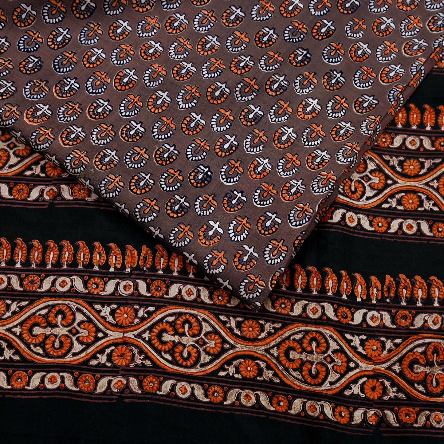 Indian Vintage Sari Brown & Black Pure Silk Printed Saree 5yd Sewing Craft Fabric DressMaking Soft Upcycle Crafting Quilting