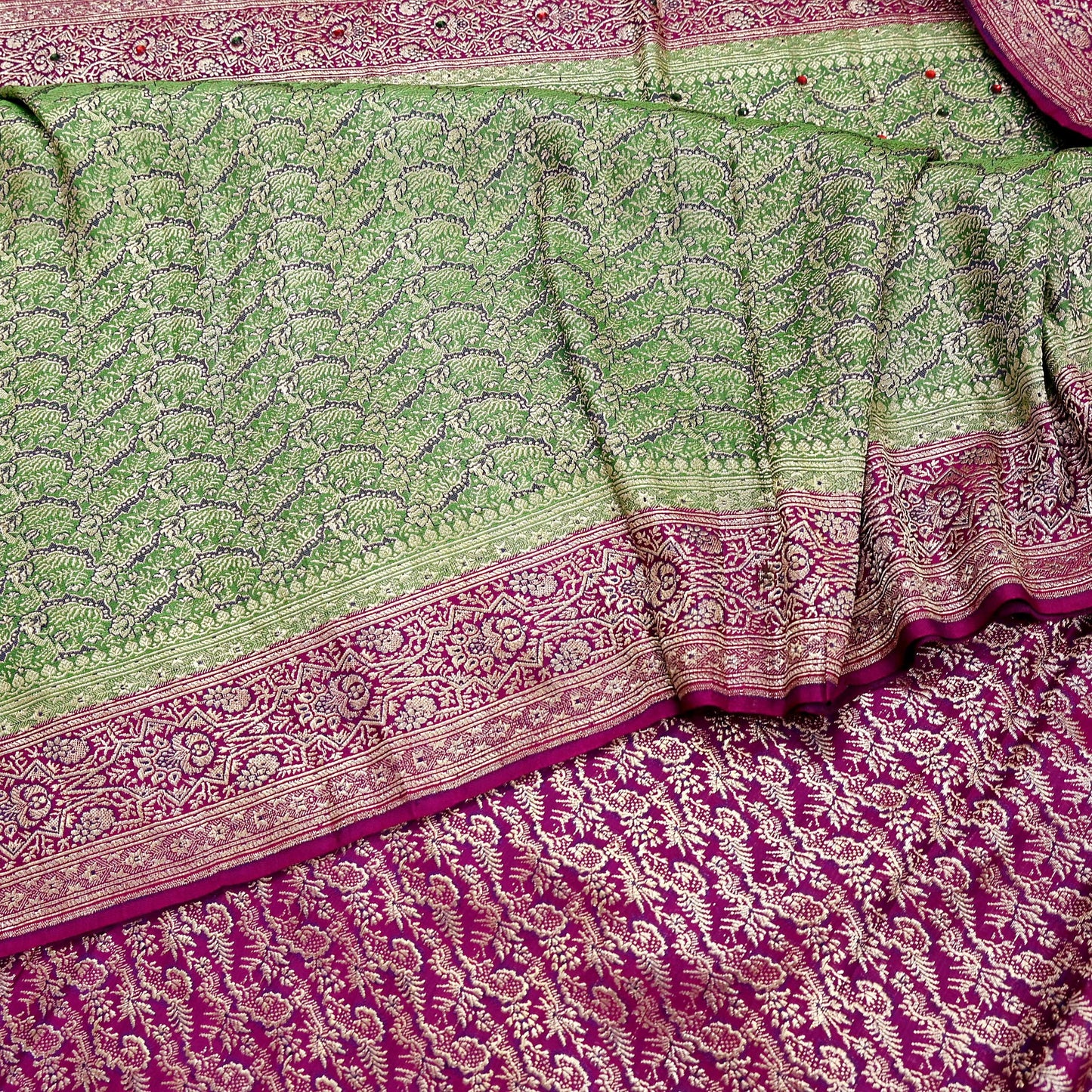 Indian Vintage Sari Heavy Pure Satin Silk Woven Banarasi Brocade Saree Zari 5Yd Ethnic Dress making Crafting Bollywood