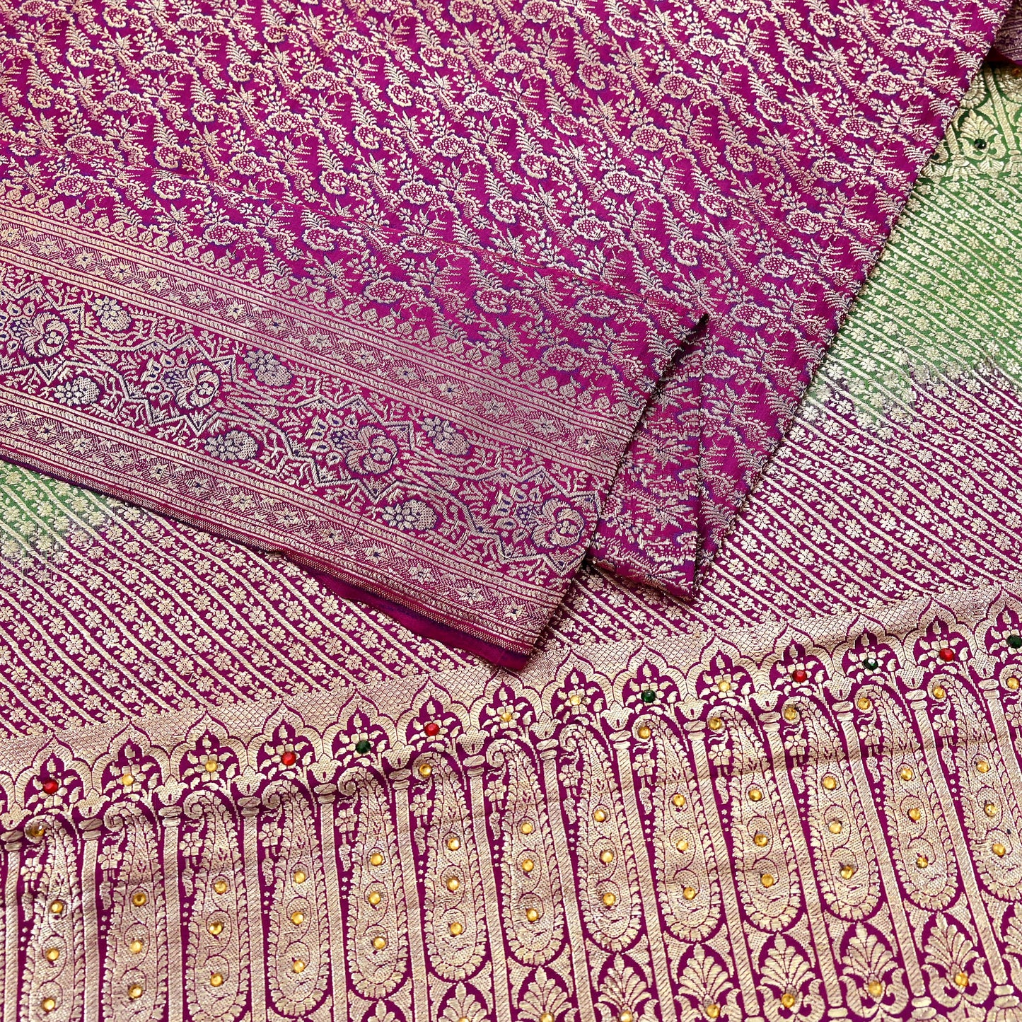 Indian Vintage Sari Heavy Pure Satin Silk Woven Banarasi Brocade Saree Zari 5Yd Ethnic Dress making Crafting Bollywood