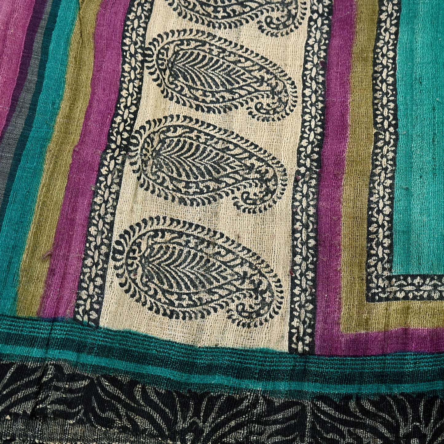 Indian Vintage Green Dupatta Long Stole 100% Pure Khadi Silk Hand Woven/ Printed Scarves Veil Scarf Wrap Hippie Fringes