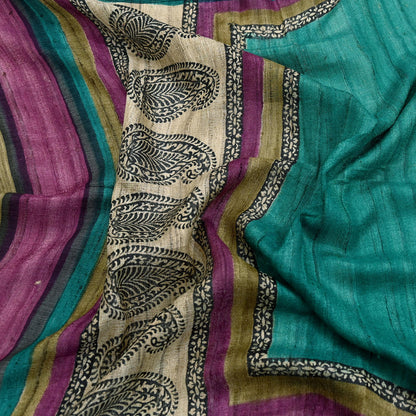 Indian Vintage Green Dupatta Long Stole 100% Pure Khadi Silk Hand Woven/ Printed Scarves Veil Scarf Wrap Hippie Fringes