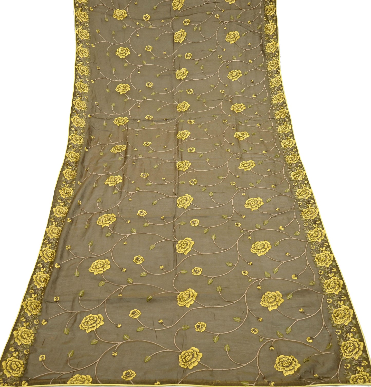 Indian Vintage Dupatta Green Long Stole Pure Silk Embroidered Woven Fabric Scarves Veil Scarf Wrap Soft Hijab Party wear veil