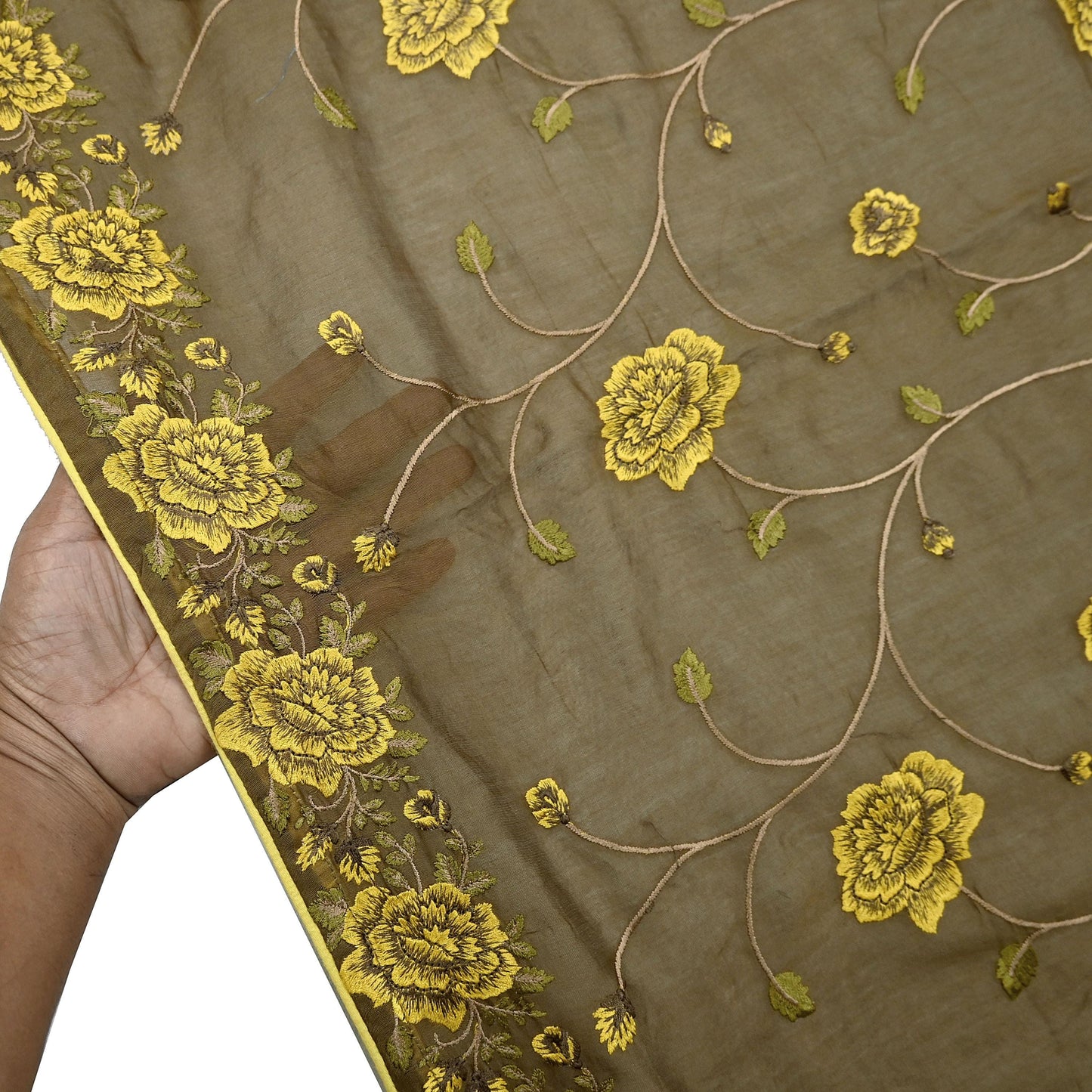 Indian Vintage Dupatta Green Long Stole Pure Silk Embroidered Woven Fabric Scarves Veil Scarf Wrap Soft Hijab Party wear veil