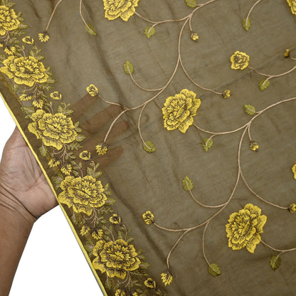 Indian Vintage Dupatta Green Long Stole Pure Silk Embroidered Woven Fabric Scarves Veil Scarf Wrap Soft Hijab Party wear veil