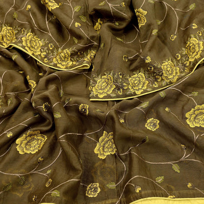 Indian Vintage Dupatta Green Long Stole Pure Silk Embroidered Woven Fabric Scarves Veil Scarf Wrap Soft Hijab Party wear veil