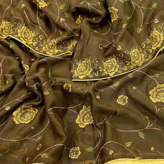 Indian Vintage Dupatta Green Long Stole Pure Silk Embroidered Woven Fabric Scarves Veil Scarf Wrap Soft Hijab Party wear veil