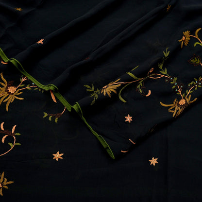 Indian Vintage Dupatta Black Pure Georgette silk Long Stole Hand Embroidered Scarves Stole Veil Wrap