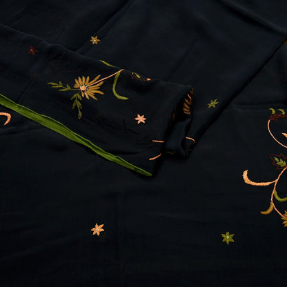 Indian Vintage Dupatta Black Pure Georgette silk Long Stole Hand Embroidered Scarves Stole Veil Wrap