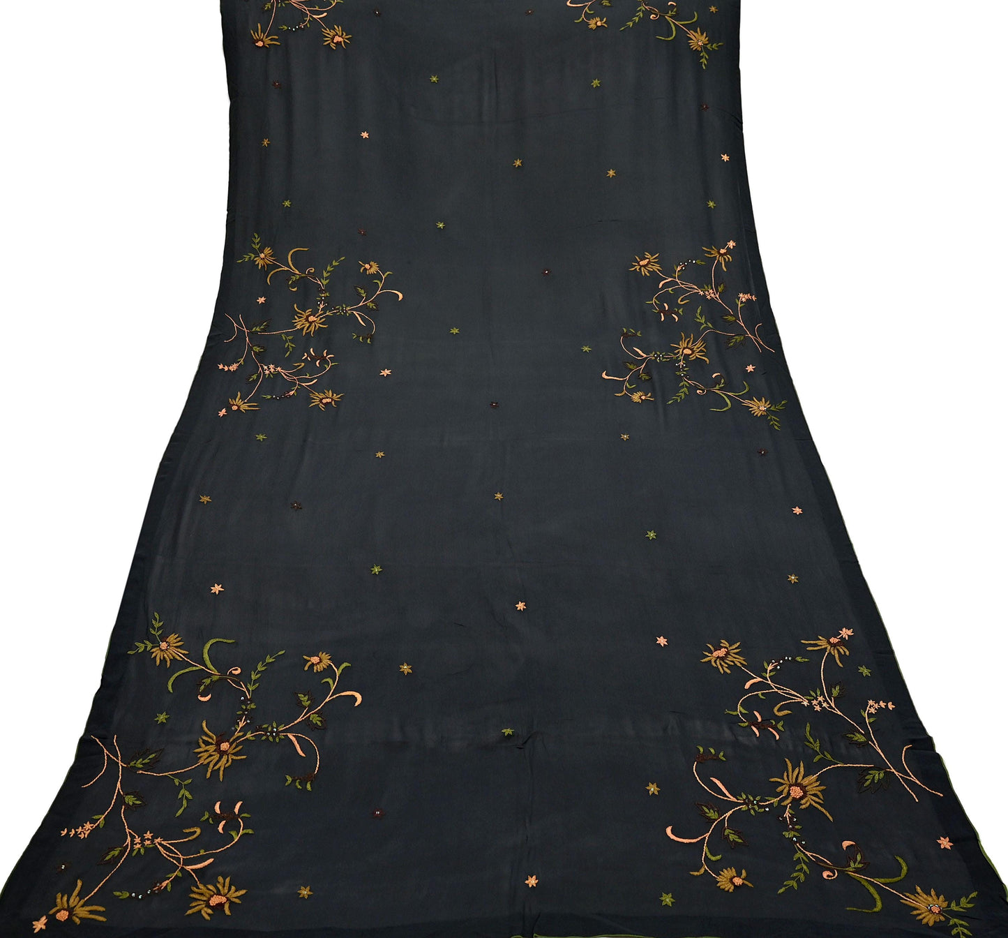 Indian Vintage Dupatta Black Pure Georgette silk Long Stole Hand Embroidered Scarves Stole Veil Wrap