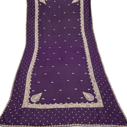 Indian Vintage Heavy Purple Dupatta Georgette Long Stole Hand Embroidered Scarf Zari Zardozi Wedding/Bridal Veil Hijab