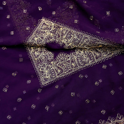 Indian Vintage Heavy Purple Dupatta Georgette Long Stole Hand Embroidered Scarf Zari Zardozi Wedding/Bridal Veil Hijab