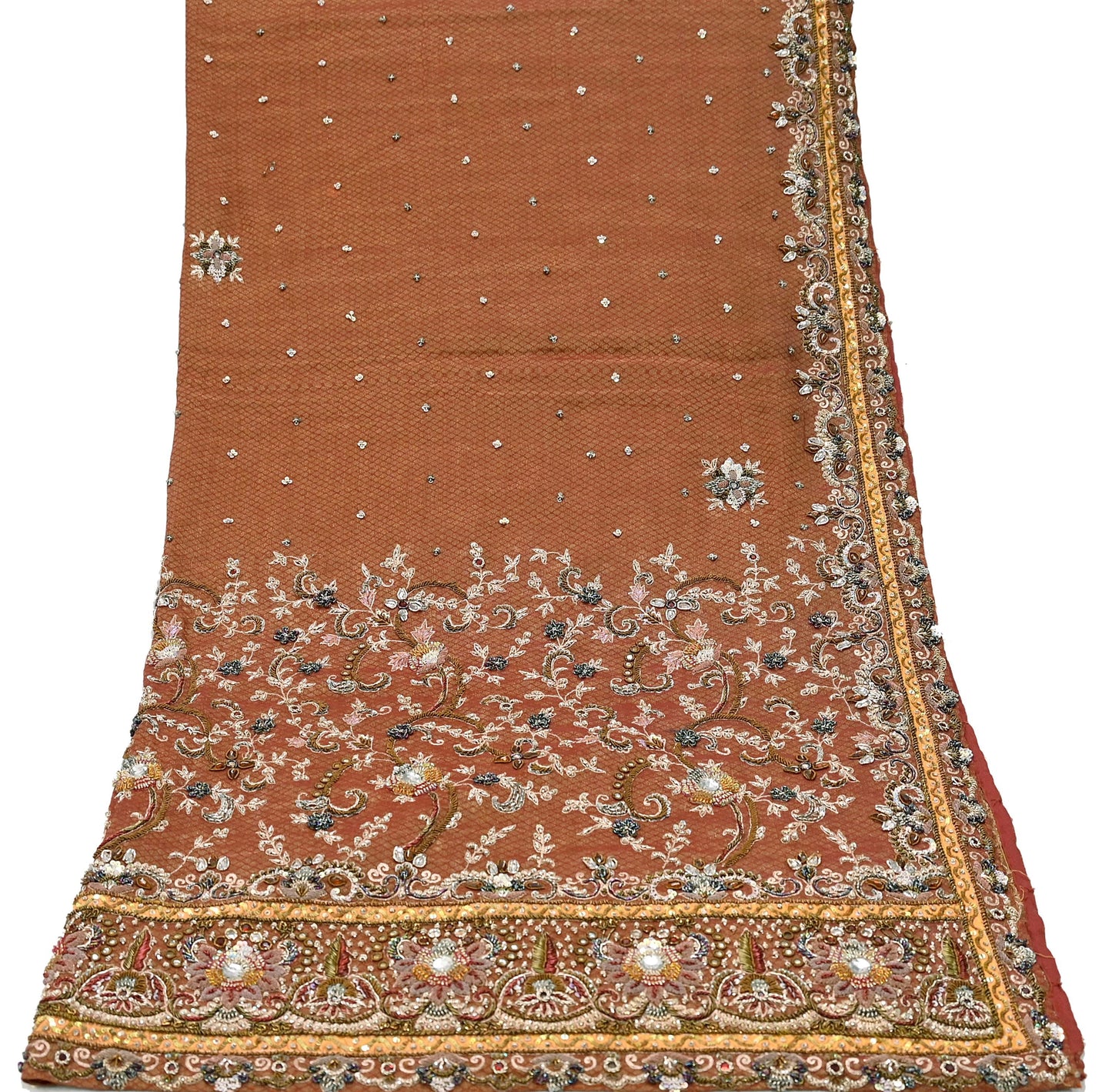 Indian Vintage Heavy Bridal Maroon Dupatta Pure Georgette Silk Long Stole Hand Embroidered Scarf Zardozi/Dabka Wedding red Hijab veil