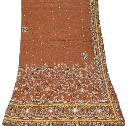 Indian Vintage Heavy Bridal Maroon Dupatta Pure Georgette Silk Long Stole Hand Embroidered Scarf Zardozi/Dabka Wedding red Hijab veil