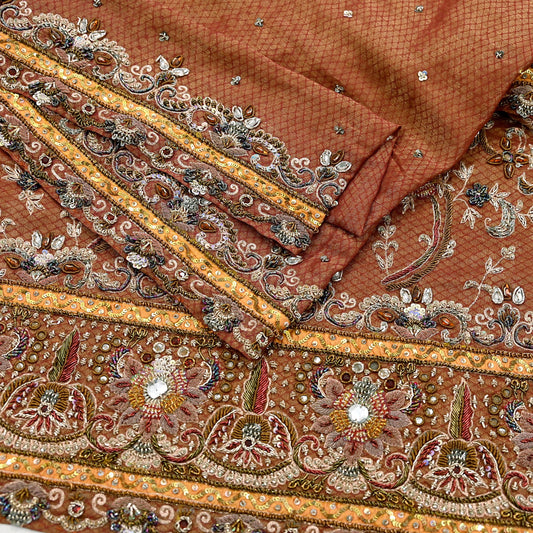 Indian Vintage Heavy Bridal Maroon Dupatta Pure Georgette Silk Long Stole Hand Embroidered Scarf Zardozi/Dabka Wedding red Hijab veil