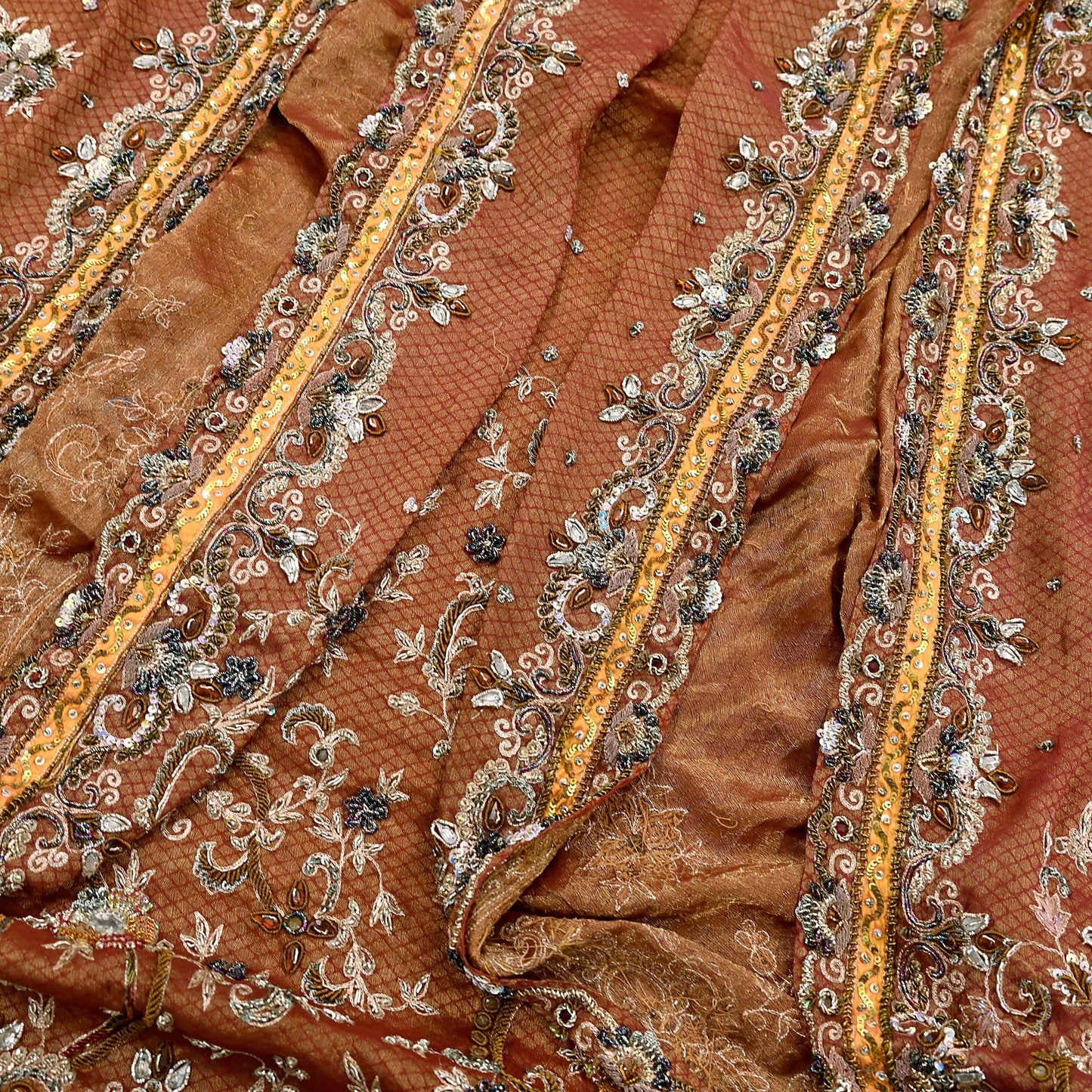 Indian Vintage Heavy Bridal Maroon Dupatta Pure Georgette Silk Long Stole Hand Embroidered Scarf Zardozi/Dabka Wedding red Hijab veil