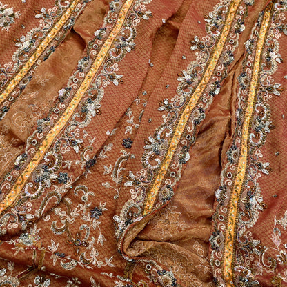 Indian Vintage Heavy Bridal Maroon Dupatta Pure Georgette Silk Long Stole Hand Embroidered Scarf Zardozi/Dabka Wedding red Hijab veil