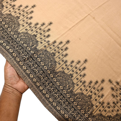 Vintage Stole Beige Viscose Handmade Woven Long Throw Warm Stole Floral Design Fringes